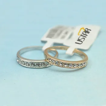 USTAR Kolo Kryštály prstene pre ženy Rose Gold color snubné prstene žena Anel módne Šperky najvyššej kvality