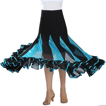 Profesionálne Flamenco Sála Valčík Tanečník Kostým Dlhé Sukne Moderný Štandard Sequined Big Swing Praxi Sukne pre Ženy
