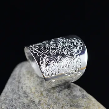 Ručne vyrábané v Thajsku Chiang Mai Rezbárstvo Rastlín Muži Ženy Krúžok 925 Sterling Silver Ring Jemné Kvetinové Kolo Šperky Strany SR59