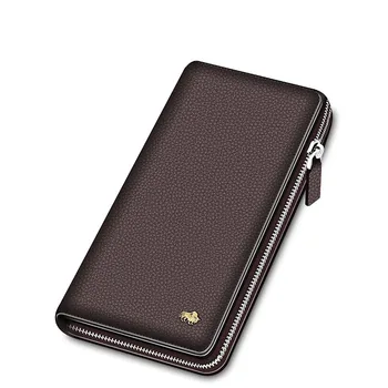 BISON DENIM luxusné originálne kožené mužov peňaženky dlhý zips spojka kabelku business bežné mužské kreditnej karty, držiak na telefón, peňaženku