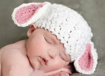 Roztomilý čisto biely cartoon králik ucho dieťa baby chlapci, dievčatá, háčkovanie ručne pletené klobúk fotografie rekvizity veľkoobchod