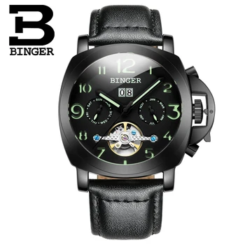 Skutočné Švajčiarsko BINGER Značky Mužov automatické mechanické svetelný kalendár nepremokavé športové Chronograf vojenské zlaté hodinky
