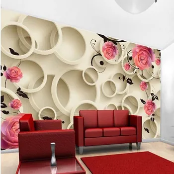 3D Rose Foto nástenné Maľby Sen Kvet Kruh, Obývacia Izba, TV joj, Wall Art Dekorácie, Tapety, Troch-dimenzionální na Mieru