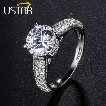 USTAR 1.25 ct 7mm AAA Zirkón snubné Prstene pre ženy Šperky Ruže Zlatá farba Kryštálov zásnubné prstene žena Anel najvyššej kvality