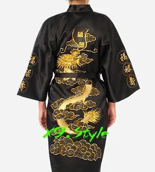 Námornícka Modrá Tradičnej Čínskej pánske Saténové, Hodvábne Šaty, Výšivky Dragon Kimono Vaňa Šaty Odev S M L XL XXL XXXL MR024