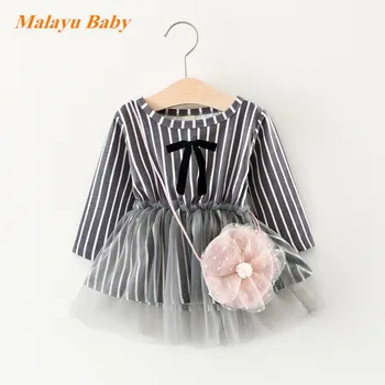 Malayu Dieťa 2017 jeseň nové dieťa dievča prekladané dlhé rukávy šaty cute aktovka princezná čistý priadza spojov šaty 0-3 roku šaty
