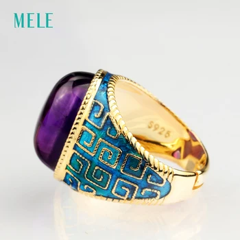 Prírodné ametyst strieborný prsteň, veľké oválne 13mm*18 mm, deep purple farby s trochou inklúzie, osobitným a móda