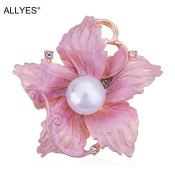ALLYES Veľký Ružový Kvet Brošňa Pre Ženy Šperky Simulované Pearl Drahokamu Crystal Elegantné Smalt Klopě Pin Brošne