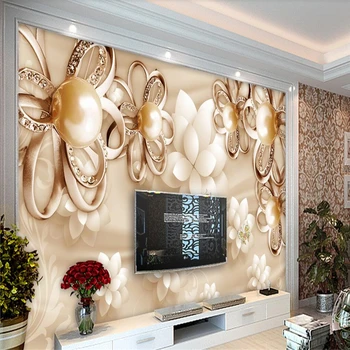 Beibehang Vlastné tapety, maľby, 3d golden pearl kvety vysokej luxusné šperky obývacia izba papier pozadí steny Abstraktných de parede
