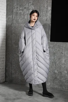 Orignal Dizajn Nový Príchod 2017 bežné teplé, hrubé kapucňou x dlhé zimné kabát, plášť nadrozmerná biele kačacie nadol bunda ženy