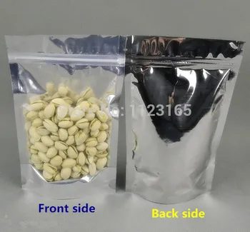 16x24cm,100ks Postaviť priesvitné hliníkové ziplock tašky - Predné číre & silver aluminized fólie na zips rukoväť tesnenie plastové puzdro