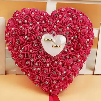 Romantický pletie party dekor pena ruža srdce tvar krúžok držiak svadobný prsteň vankúš crystal pearl Valentína Zapojenie prospech