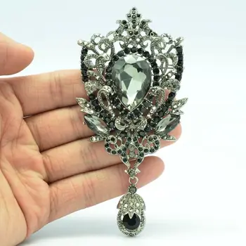 Vintage Štýl, Módne Šperky Klasické Korunu Kvetu Brošňa Pin Prívesok Kvapka Black Crystal Drahokamu