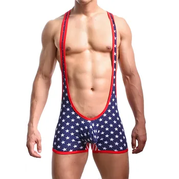 Nové 2016 Americkej Vlajky Zápas Tielka Pre Pánske Sexy Kombinézu Jumpsuit Podväzkové Zápas Singlet Telo Oblek