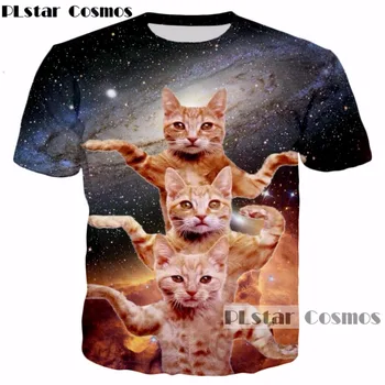 PLstar Vesmíru 2018 Nový dizajn lete Zvierat T-shirts galaxy Priestor mačka 3d t-shirt Vtipné Mačku tlač Muži Ženy O-Neck t shirt