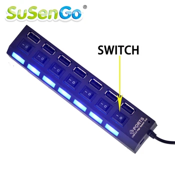 SuSenGo Kvalitné Batérie Poľa A Sedem Port USB Hub Malé Splitter Prepínač Pre LED osvetlenie Do Auta Stavebné Bloky Model