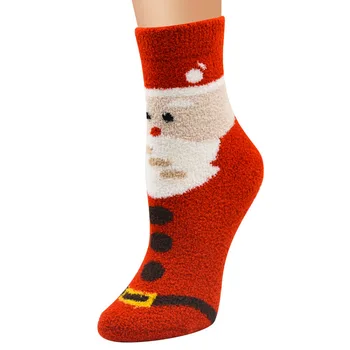 4 Páry Ženy Coral Velvet Vianočné Hrubšie Ponožky Teplé Zimné Ženy Ponožka Žakárové Santa Claus Elk Festivalu Vianočný Stromček Meias