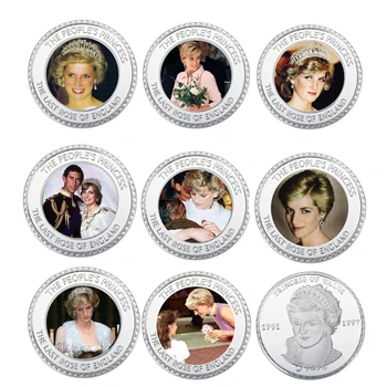 16pcs/veľa 24k Gold&strieborné Pozlátené Kovové Mince Vianočné Darčeky, Suveníry Mince Princezná Diana Výzvou Mince Posledná Ruža Mince