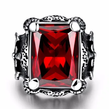 Značka Vintage Šperky Antik červená Farba Crystal Krúžok Pre Mužov Nerezovej Ocele Veľký Štvorcový Kameň Prst Prsteň Muž Mužov Šperky