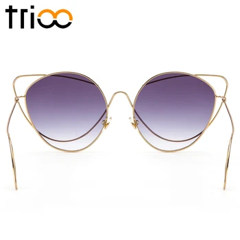 TRIOO Cat Eye Dámske slnečné Okuliare S puzdrom Box Jedinečný Elegantný Dizajnér Oculos de sol Zlato Kov Duté Slnečné Okuliare Pre Ženy 2017