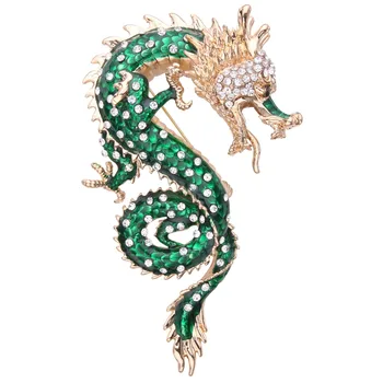 Bella Módy Zelené Otvorené Ústa Mocný Drak Smalt Brošňa Pin Rakúskeho Kryštálu Drahokamu Zvierat Brošňa Ženy Strany Šperky