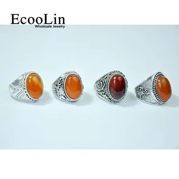 50Pcs EcooLin Šperky Agatee Kameň Dávnych Strieborné Prstene Veľa Pre Ženy, Dievčatá, Zmiešané Farby Bulk Balenie LR4022