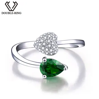 DVAKRÁT R Klasické Vytvorili Zelený Smaragd Krúžok jemné Svadobné Šperky 925 Sterling Silver Šperky Prstene pre ženy, Drahokam