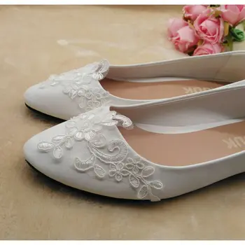 PODPORA PREDAJA! Byty svadobné topánky ženy biele čipky plus veľkosti sladké čipky kvet dievča topánky bridesmaid, ploché päty topánky