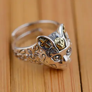 GAGAFEEL Reálne 925 Sterling Silver Šperky Retro Mačka Prst Prstene pre Ženy, Mužov Strany Darčeky Zvierat Krúžok Resizable Kvapka Loď